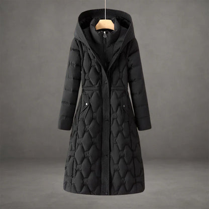 Nour | Long manteau matelassé chic à capuche