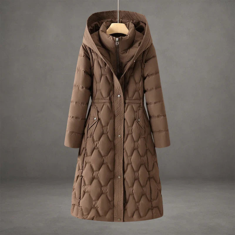 Nour | Long manteau matelassé chic à capuche