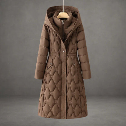 Nour | Long manteau matelassé chic à capuche