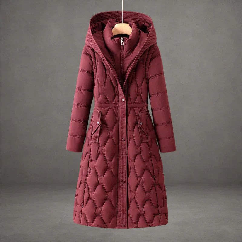 Nour | Long manteau matelassé chic à capuche