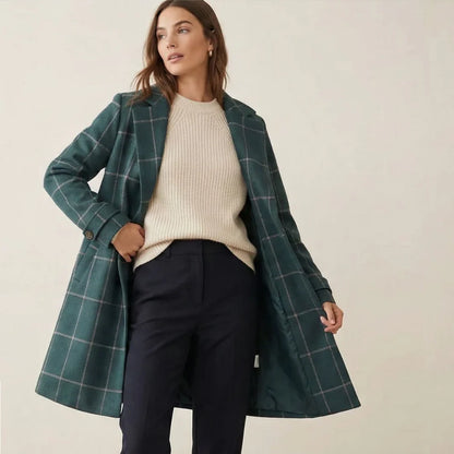 Manteau en Tweed à Carreaux avec Revers Rétro