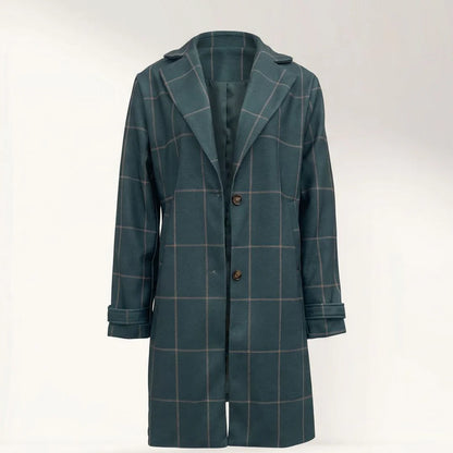 Manteau en Tweed à Carreaux avec Revers Rétro