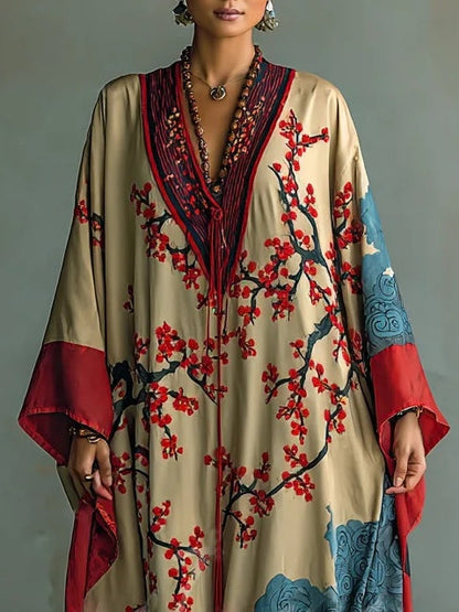 Wendy | Robe longue à fleurs de prunier rouge japonais