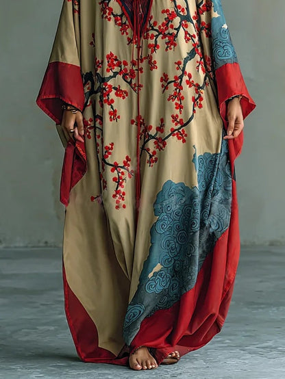 Wendy | Robe longue à fleurs de prunier rouge japonais