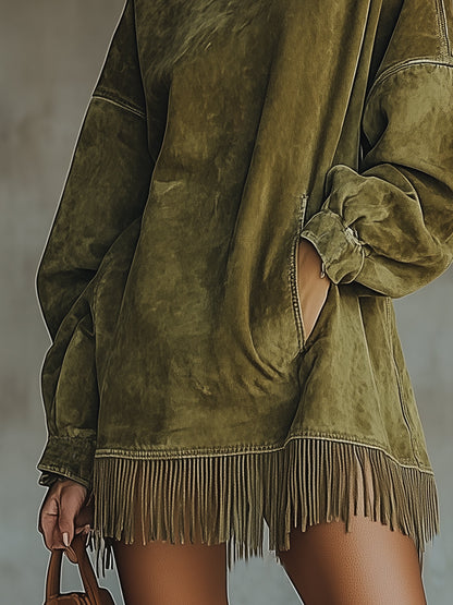 Carol | Robe oversize effet daim avec franges