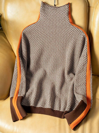 Clémence | Pull à col roulé à rayures contrastantes