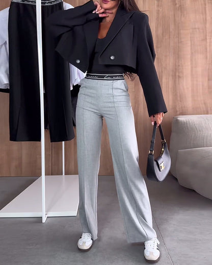 Iloon | Pantalon droit décontracté de couleur unie avec fermeture éclair et poche