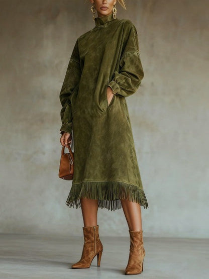 Aurora | Robe en imitation daim à franges