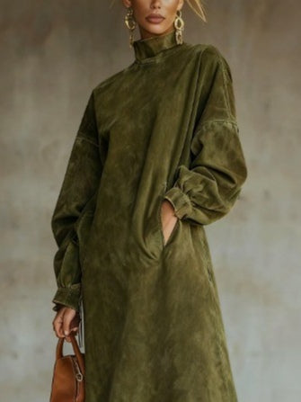 Aurora | Robe en imitation daim à franges