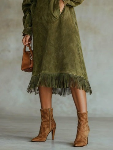 Aurora | Robe en imitation daim à franges