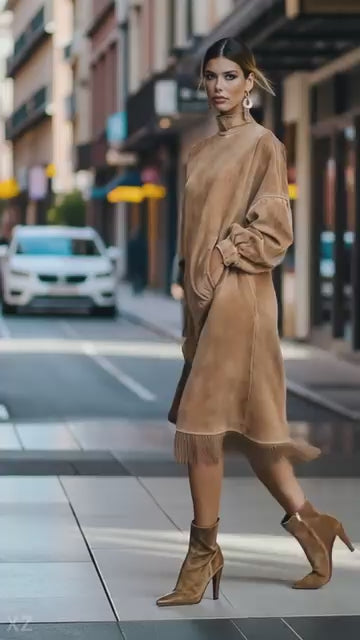 Aurora | Robe en imitation daim à franges