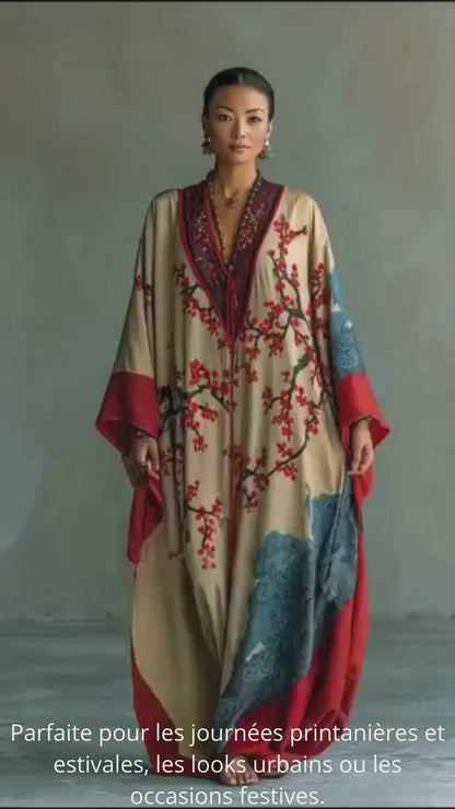 Wendy | Robe longue à fleurs de prunier rouge japonais