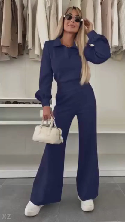 Amalia | Costume femme avec chemisier à revers et pantalon large