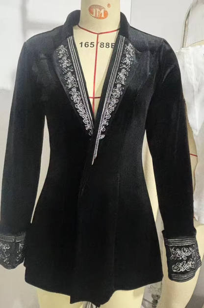 Federica | Veste Longue Vintage Velours Federica – Broderies Élégantes