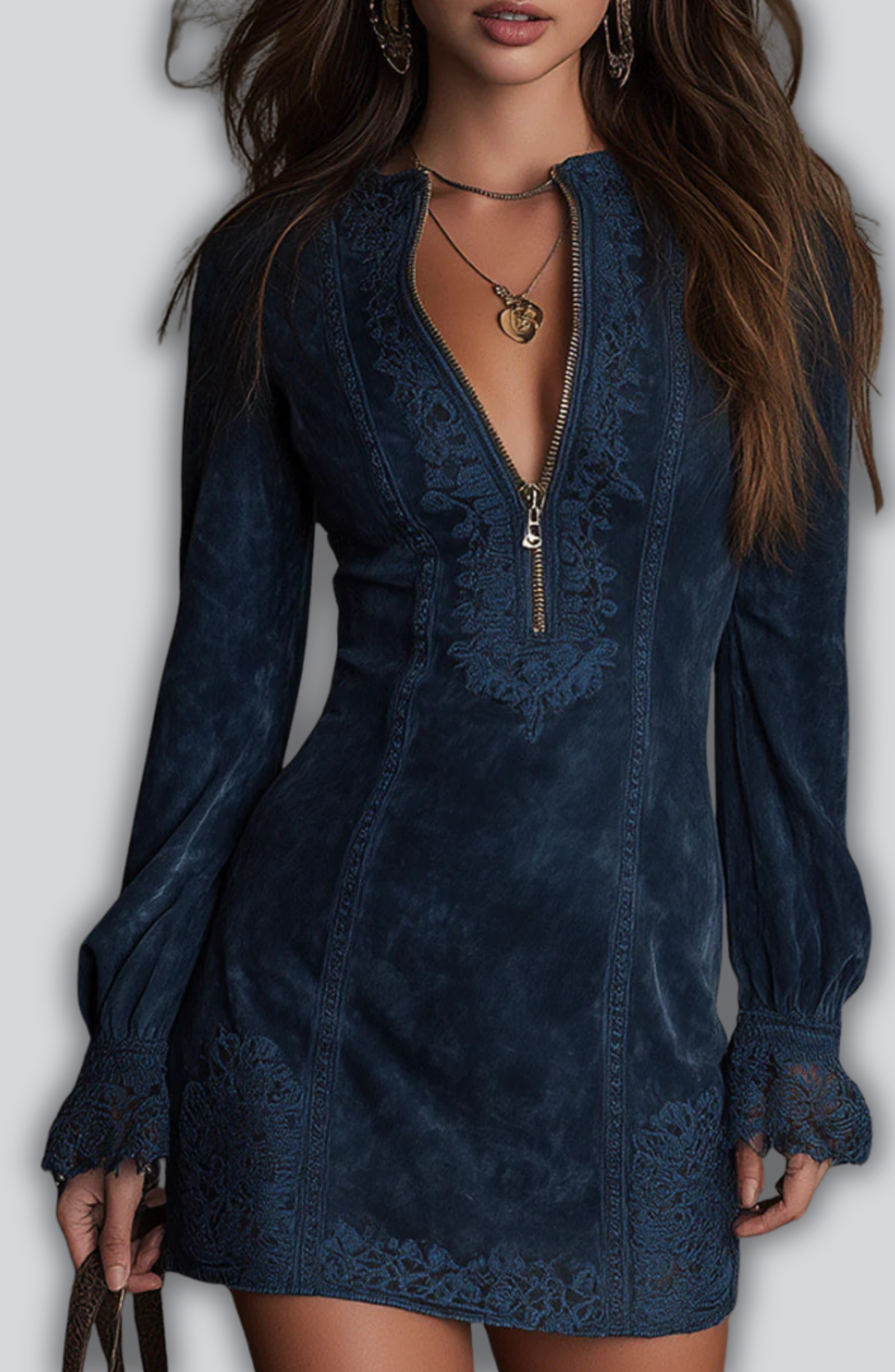Jasmine | Mini-robe en daim bleu