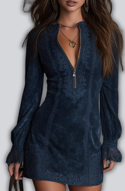 Jasmine | Mini-robe en daim bleu