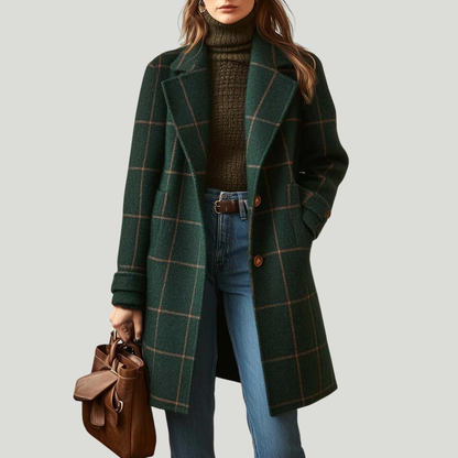 Manteau en Tweed à Carreaux avec Revers Rétro