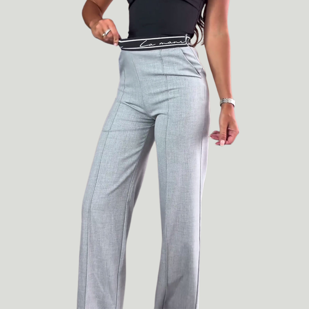 Iloon | Pantalon droit décontracté de couleur unie avec fermeture éclair et poche