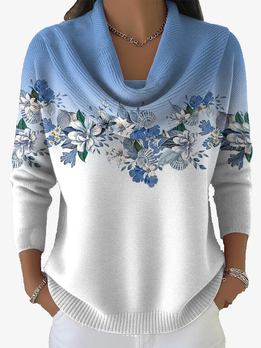 Tasnime | Pull Fleuri Dégradé Col Fluide