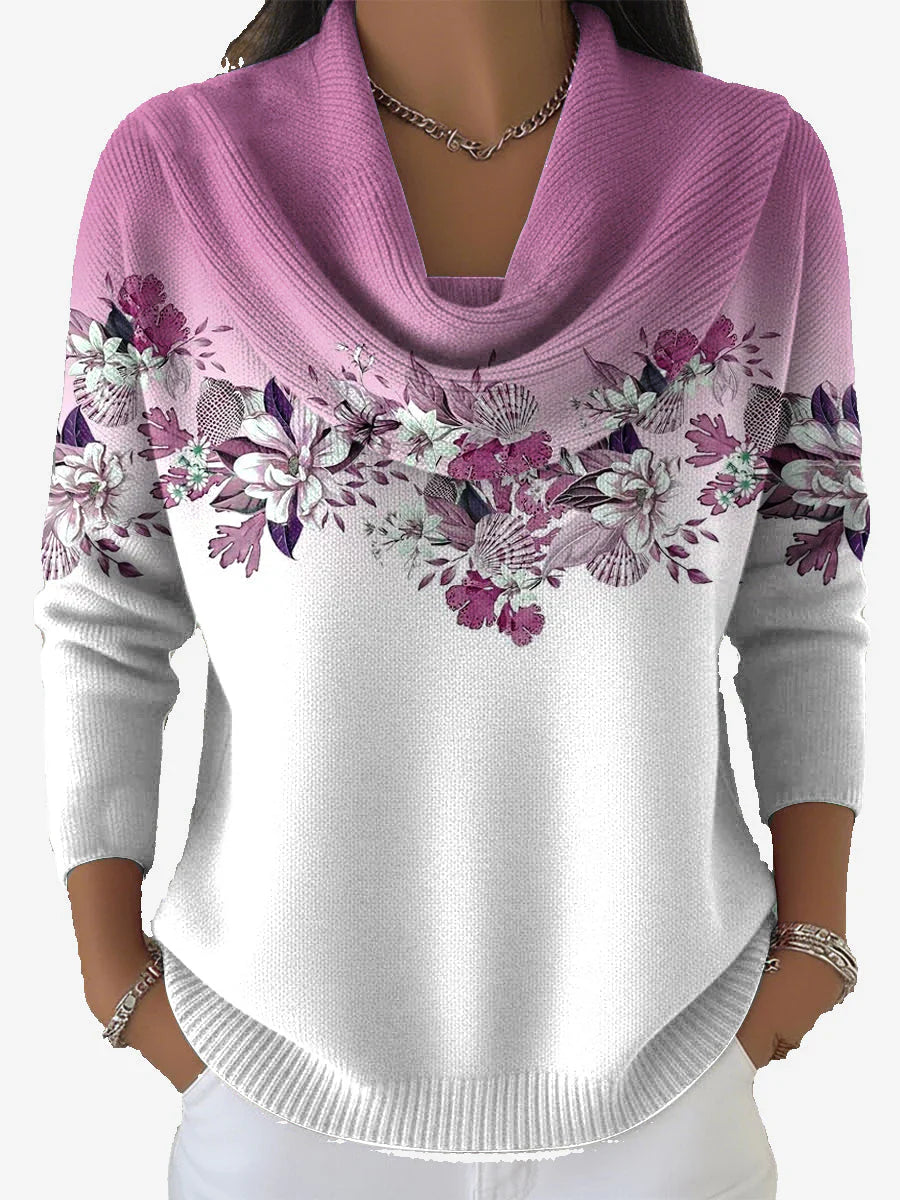 Tasnime | Pull Fleuri Dégradé Col Fluide