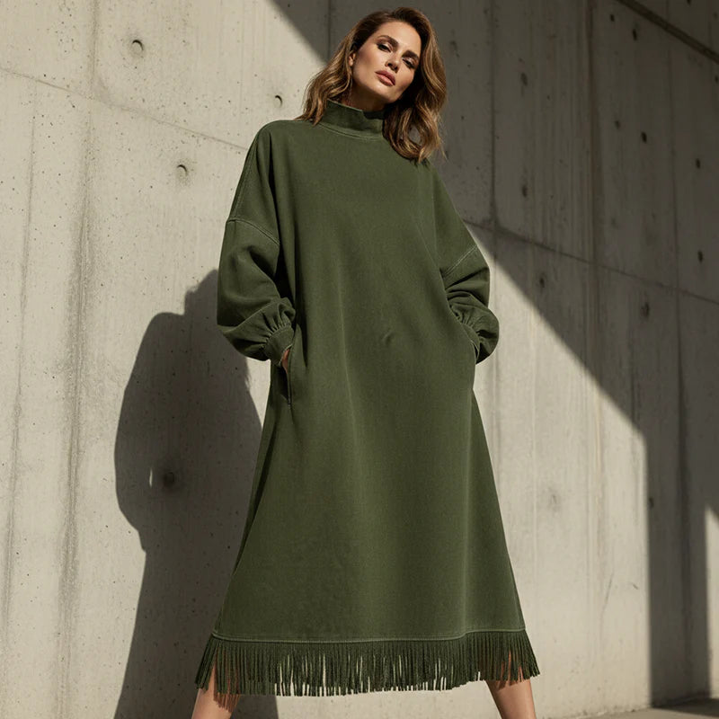 Aurora | Robe en imitation daim à franges