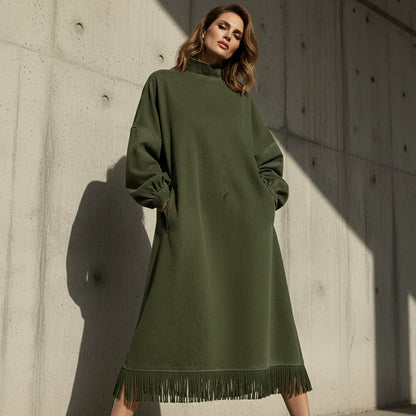 Aurora | Robe en imitation daim à franges
