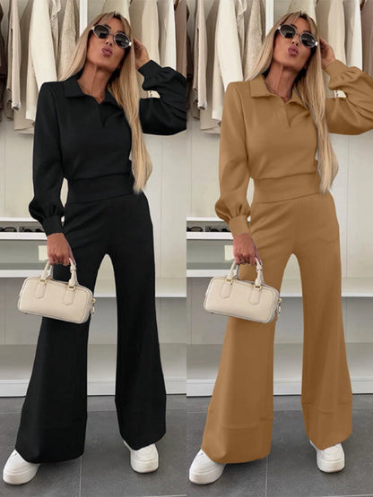 Amalia | Costume femme avec chemisier à revers et pantalon large