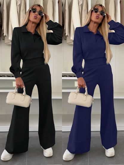 Amalia | Costume femme avec chemisier à revers et pantalon large