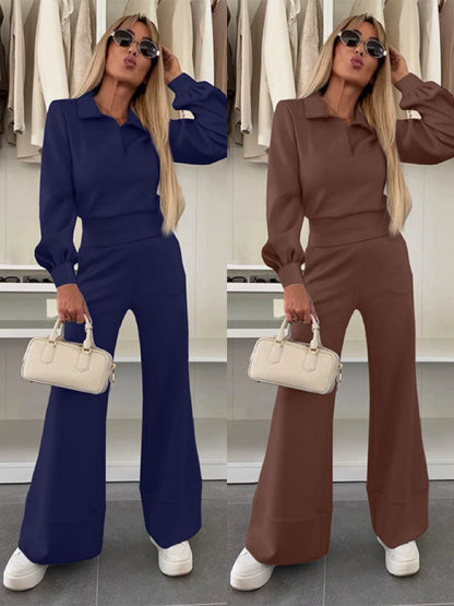 Amalia | Costume femme avec chemisier à revers et pantalon large